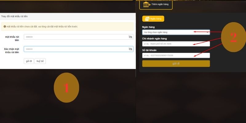 Cập nhật thông tin mật khẩu rút tiền và liên kết ngân hàng